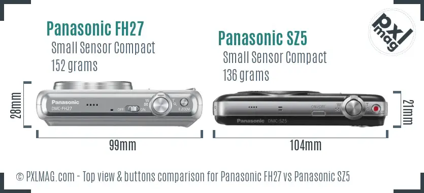 Panasonic FH27 vs Panasonic SZ5 top view buttons comparison Panasonic FH27 vs Panasonic SZ5 top view buttons comparison
