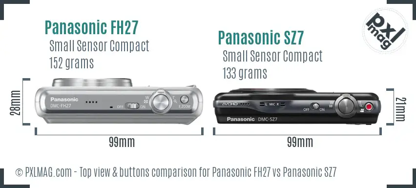 Panasonic FH27 vs Panasonic SZ7 top view buttons comparison Panasonic FH27 vs Panasonic SZ7 top view buttons comparison