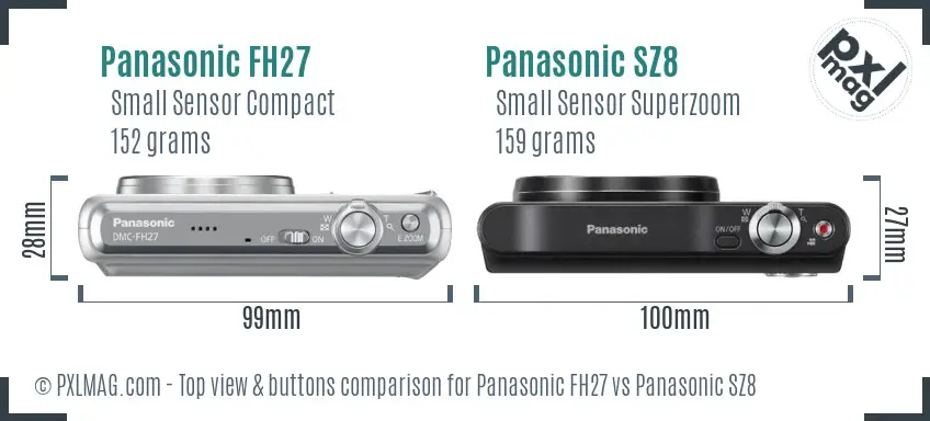 Panasonic FH27 vs Panasonic SZ8 top view buttons comparison