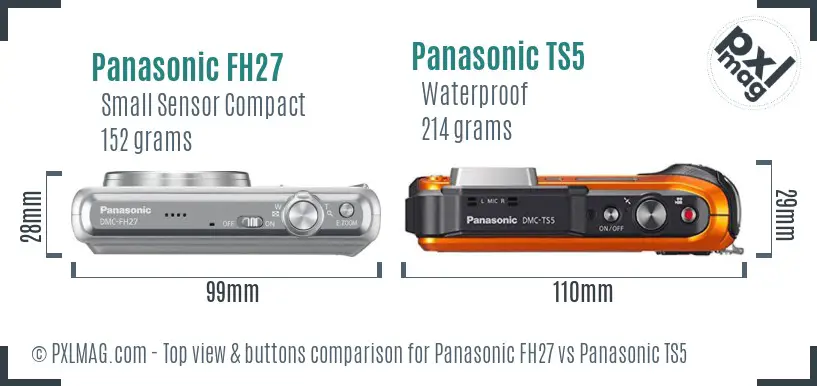 Panasonic FH27 vs Panasonic TS5 top view buttons comparison