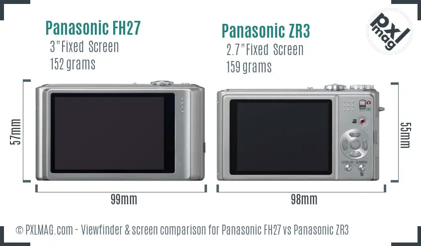 Panasonic FH27 vs Panasonic ZR3 Screen and Viewfinder comparison