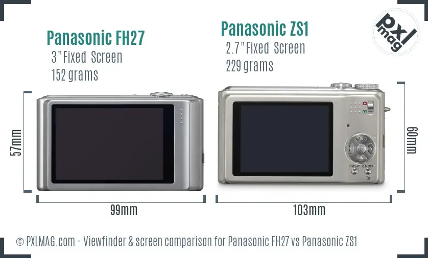 Panasonic FH27 vs Panasonic ZS1 Screen and Viewfinder comparison