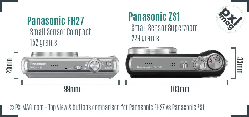 Panasonic FH27 vs Panasonic ZS1 top view buttons comparison