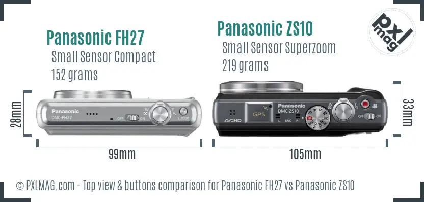 Panasonic FH27 vs Panasonic ZS10 top view buttons comparison