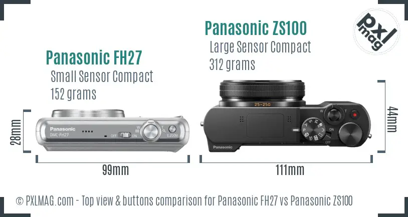 Panasonic FH27 vs Panasonic ZS100 top view buttons comparison