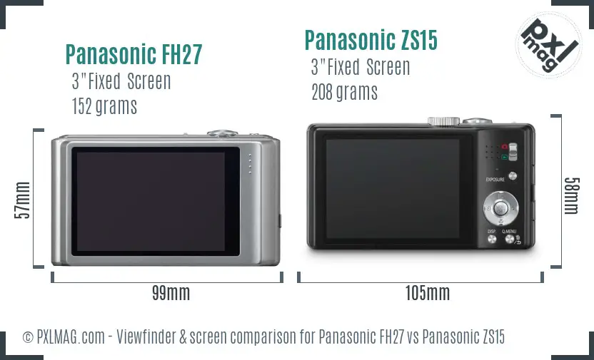 Panasonic FH27 vs Panasonic ZS15 Screen and Viewfinder comparison