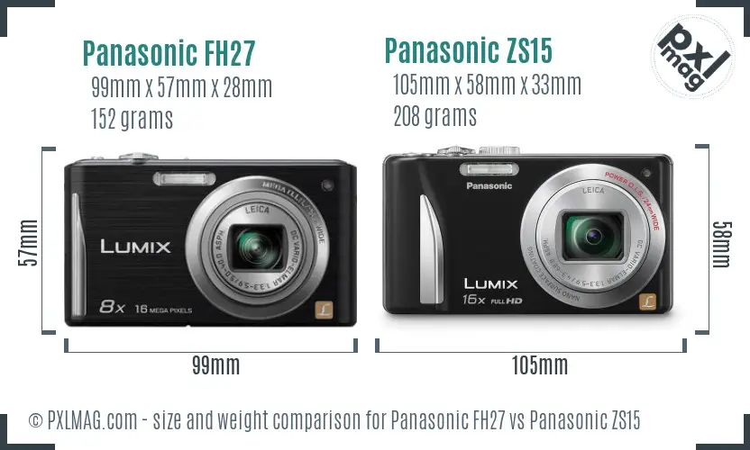 Panasonic FH27 vs Panasonic ZS15 size comparison