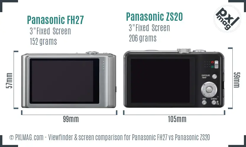 Panasonic FH27 vs Panasonic ZS20 Screen and Viewfinder comparison