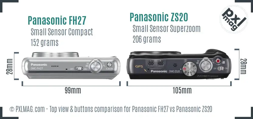 Panasonic FH27 vs Panasonic ZS20 top view buttons comparison