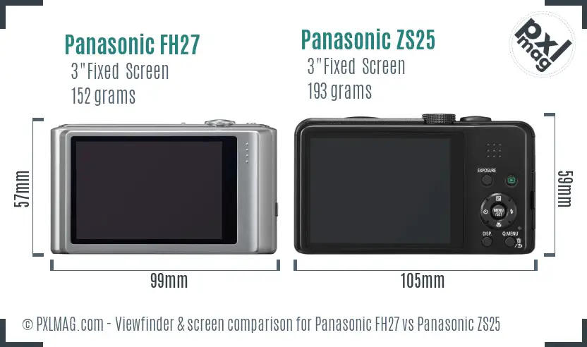 Panasonic FH27 vs Panasonic ZS25 Screen and Viewfinder comparison