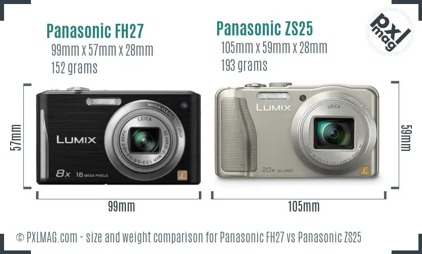 Panasonic FH27 vs Panasonic ZS25 size comparison