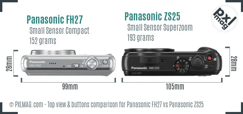 Panasonic FH27 vs Panasonic ZS25 top view buttons comparison