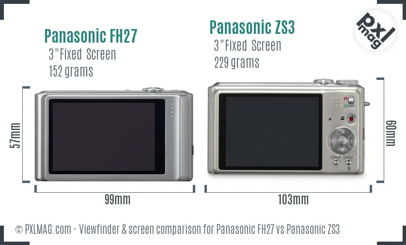 Panasonic FH27 vs Panasonic ZS3 Screen and Viewfinder comparison