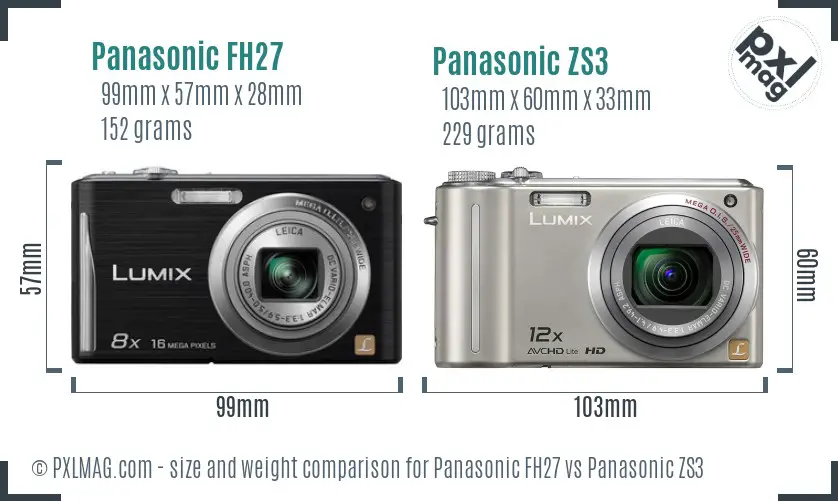 Panasonic FH27 vs Panasonic ZS3 size comparison