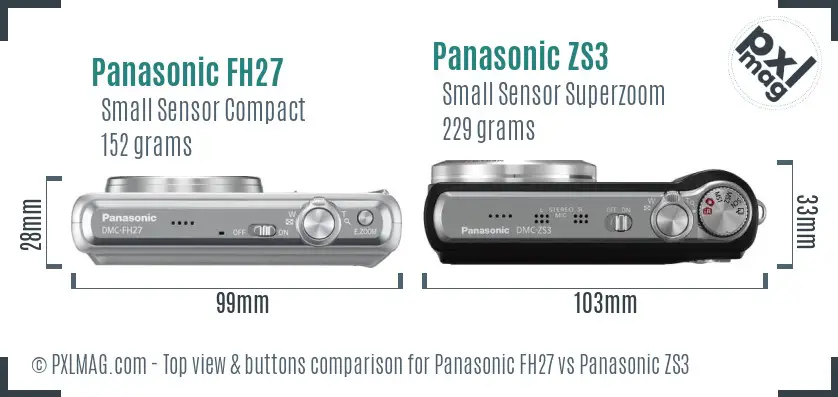 Panasonic FH27 vs Panasonic ZS3 top view buttons comparison