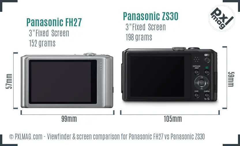 Panasonic FH27 vs Panasonic ZS30 Screen and Viewfinder comparison