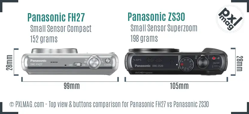 Panasonic FH27 vs Panasonic ZS30 top view buttons comparison