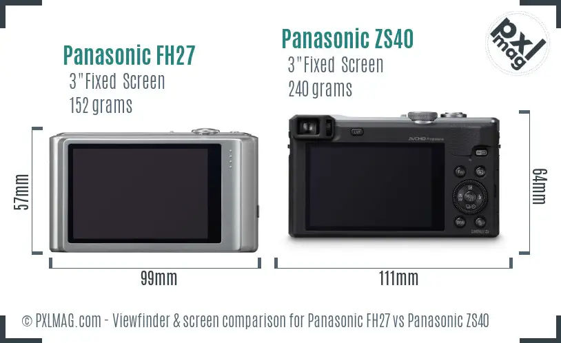 Panasonic FH27 vs Panasonic ZS40 Screen and Viewfinder comparison