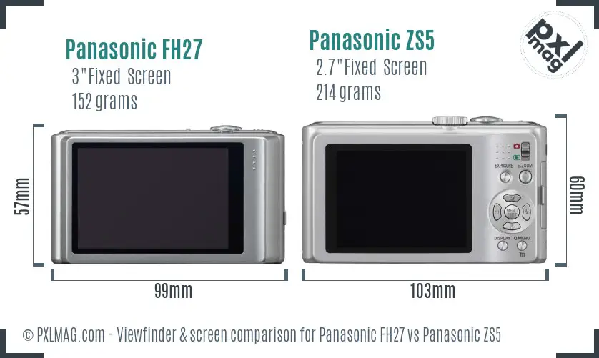 Panasonic FH27 vs Panasonic ZS5 Screen and Viewfinder comparison