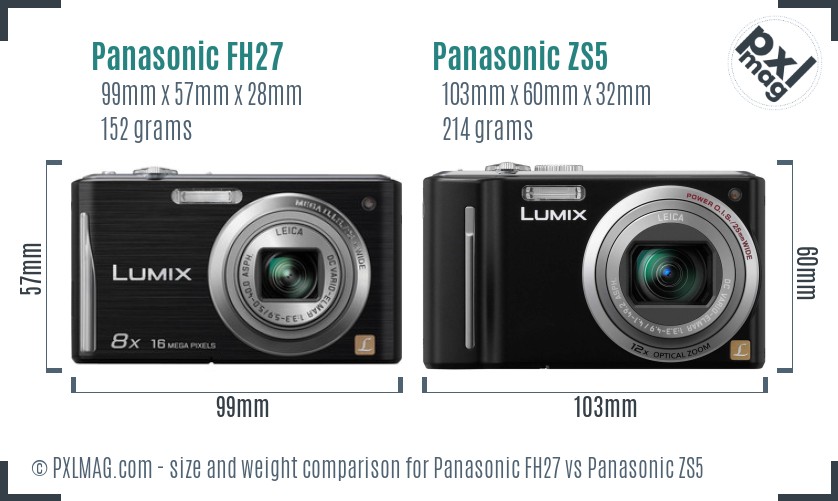 Panasonic FH27 vs Panasonic ZS5 size comparison