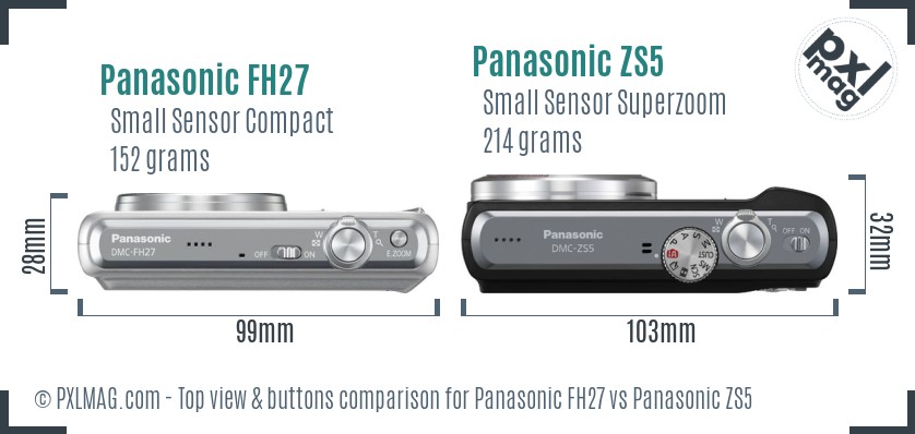 Panasonic FH27 vs Panasonic ZS5 top view buttons comparison