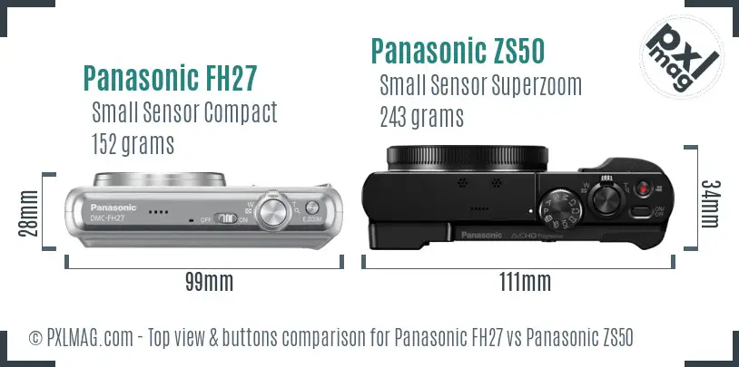 Panasonic FH27 vs Panasonic ZS50 top view buttons comparison