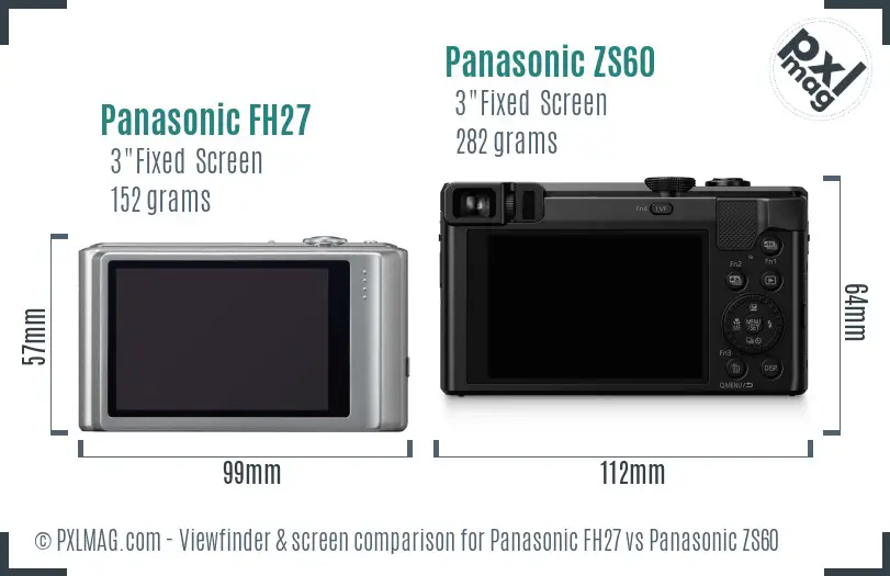 Panasonic FH27 vs Panasonic ZS60 Screen and Viewfinder comparison