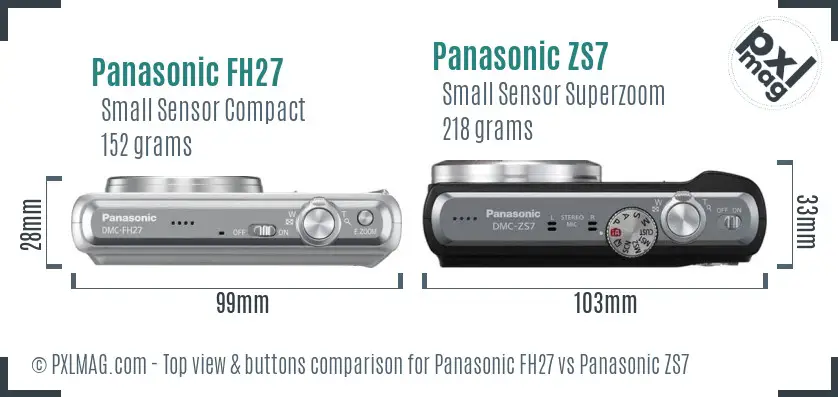 Panasonic FH27 vs Panasonic ZS7 top view buttons comparison