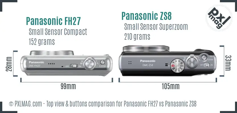 Panasonic FH27 vs Panasonic ZS8 top view buttons comparison