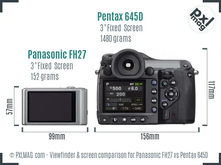 Panasonic FH27 vs Pentax 645D Screen and Viewfinder comparison