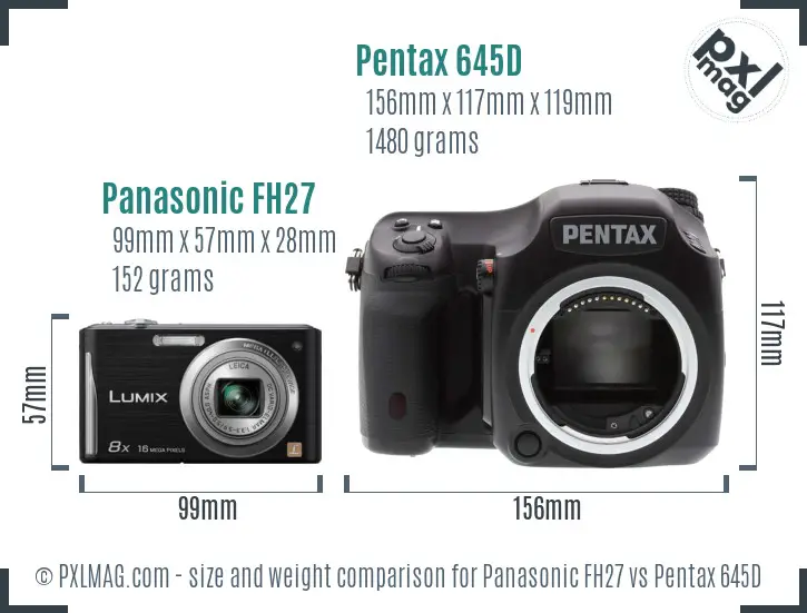 Panasonic FH27 vs Pentax 645D size comparison