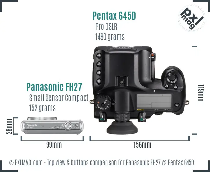 Panasonic FH27 vs Pentax 645D top view buttons comparison