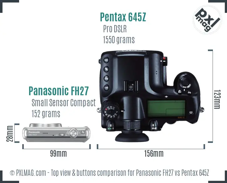 Panasonic FH27 vs Pentax 645Z top view buttons comparison