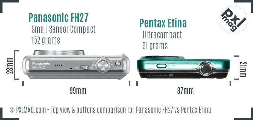 Panasonic FH27 vs Pentax Efina top view buttons comparison