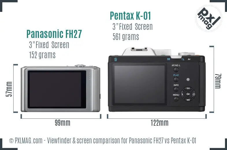 Panasonic FH27 vs Pentax K-01 Screen and Viewfinder comparison
