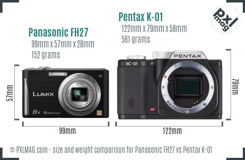 Panasonic FH27 vs Pentax K-01 size comparison