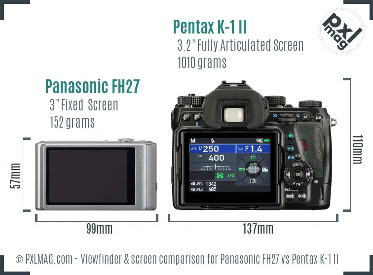 Panasonic FH27 vs Pentax K-1 II Screen and Viewfinder comparison