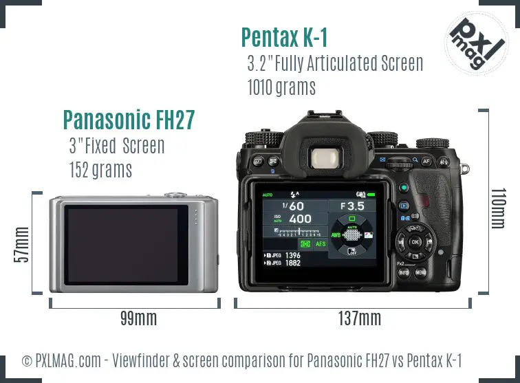 Panasonic FH27 vs Pentax K-1 Screen and Viewfinder comparison