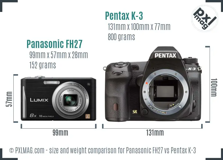 Panasonic FH27 vs Pentax K-3 size comparison