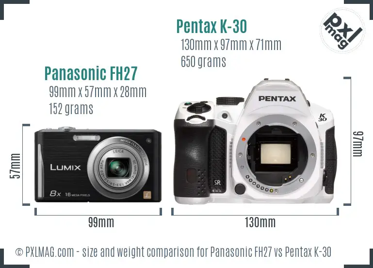 Panasonic FH27 vs Pentax K-30 size comparison