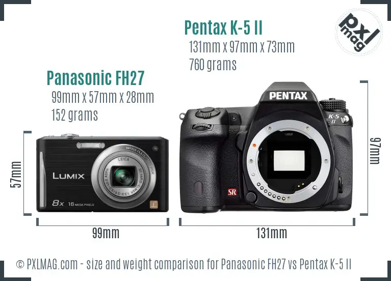 Panasonic FH27 vs Pentax K-5 II size comparison
