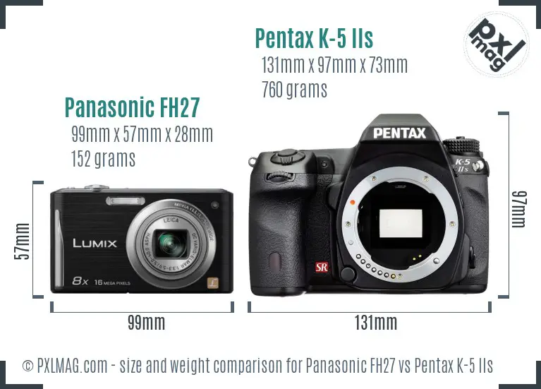 Panasonic FH27 vs Pentax K-5 IIs size comparison