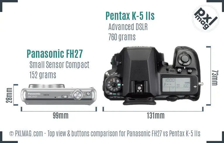 Panasonic FH27 vs Pentax K-5 IIs top view buttons comparison