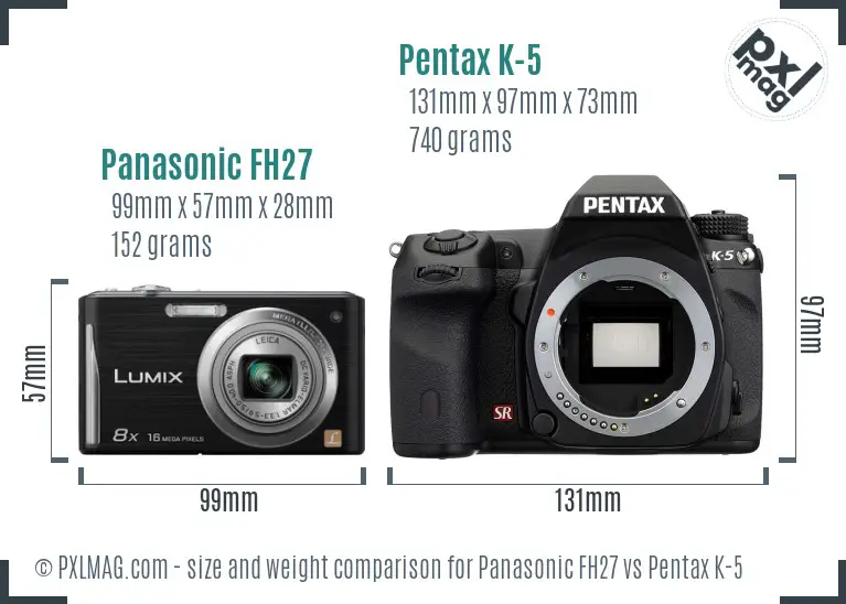 Panasonic FH27 vs Pentax K-5 size comparison