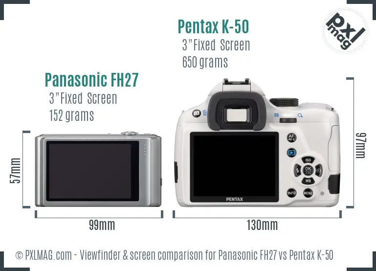 Panasonic FH27 vs Pentax K-50 Screen and Viewfinder comparison