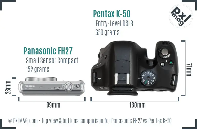 Panasonic FH27 vs Pentax K-50 top view buttons comparison