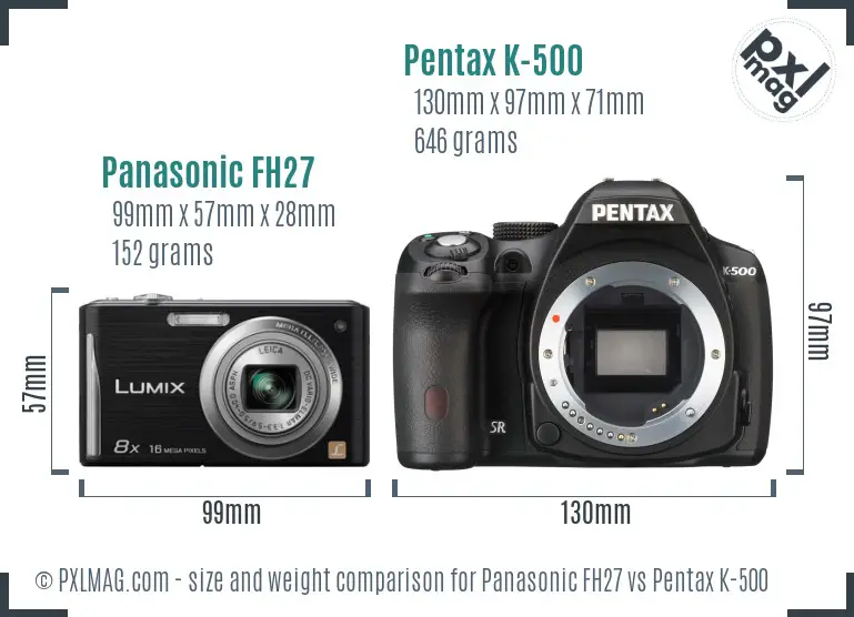 Panasonic FH27 vs Pentax K-500 size comparison