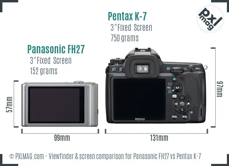 Panasonic FH27 vs Pentax K-7 Screen and Viewfinder comparison