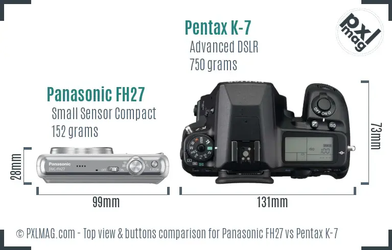 Panasonic FH27 vs Pentax K-7 top view buttons comparison