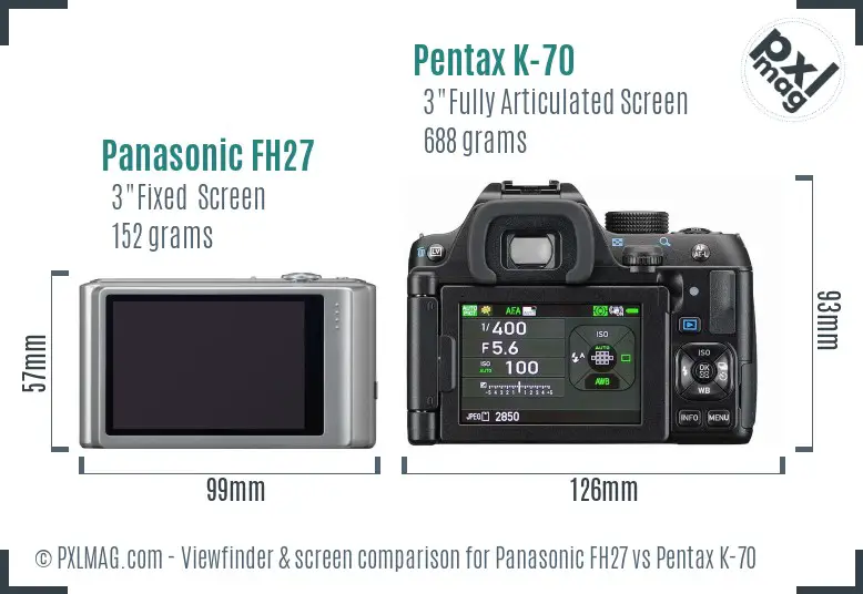 Panasonic FH27 vs Pentax K-70 Screen and Viewfinder comparison